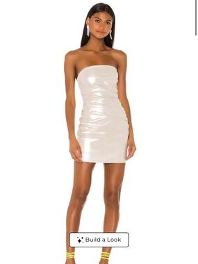 REVOLVE Pearl-Gloss Strapless Ruched Mini Dress